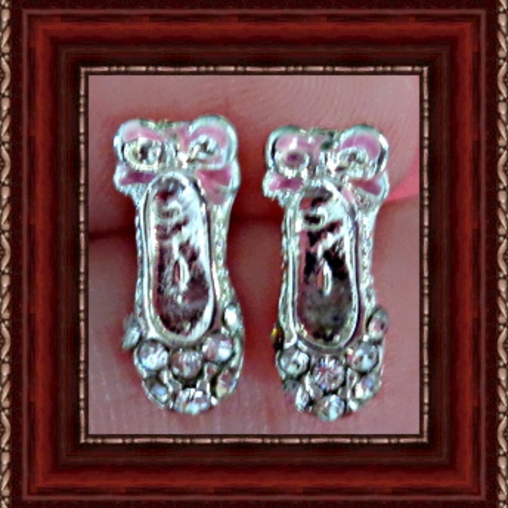 Silver Tone Ballerina Shoes Design Stud Earrings